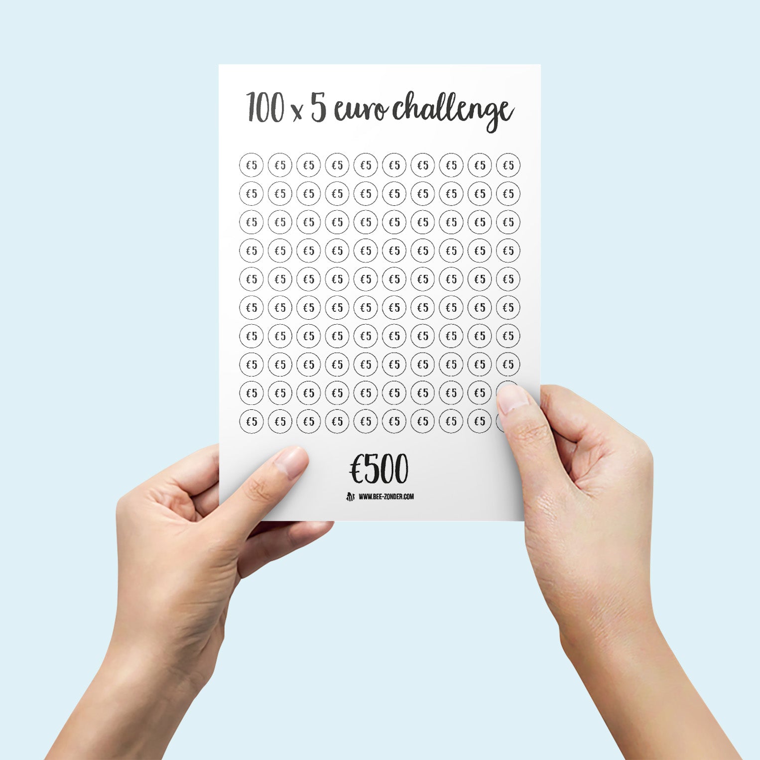 Printable 100 x 5 euro spaar challenge