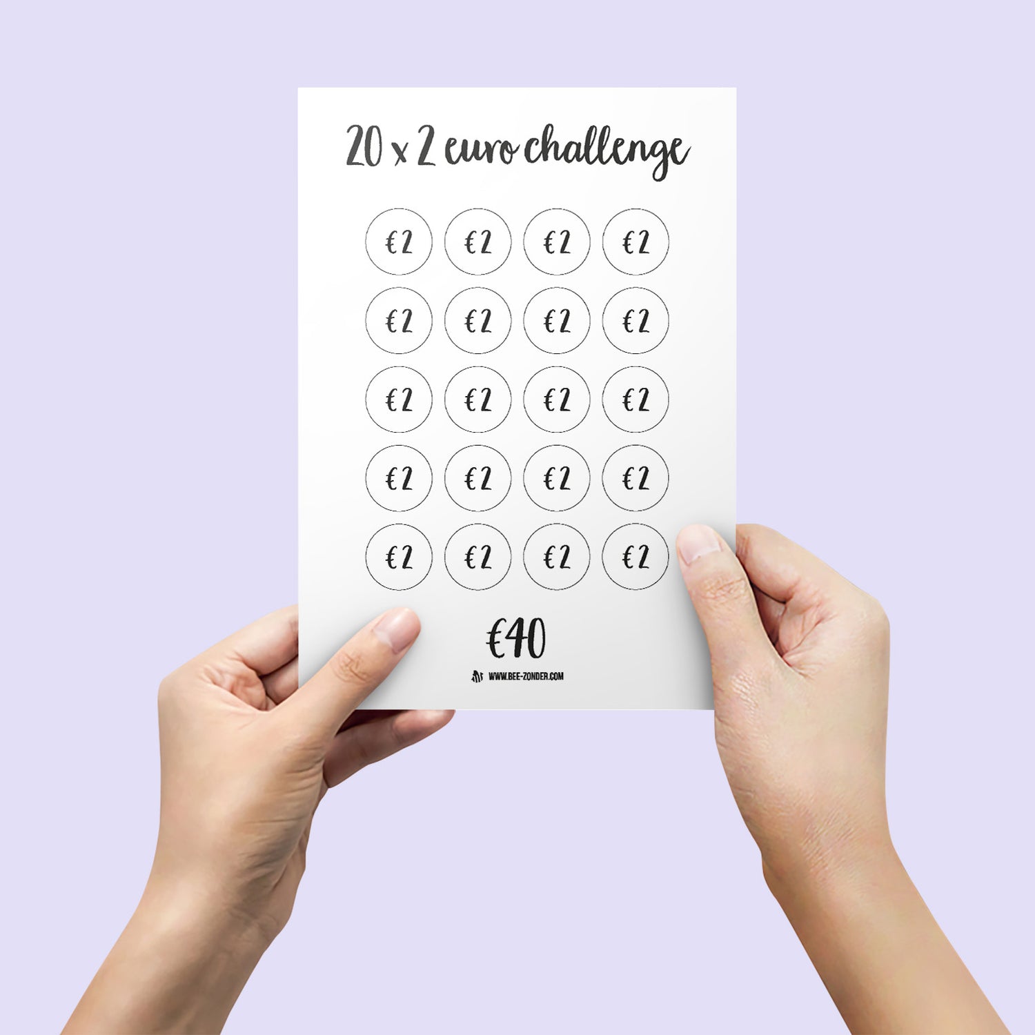 Printable 20 x 2 euro spaar challenge