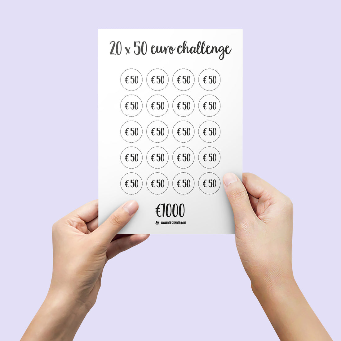 Printable 20 x 50 euro spaar challenge