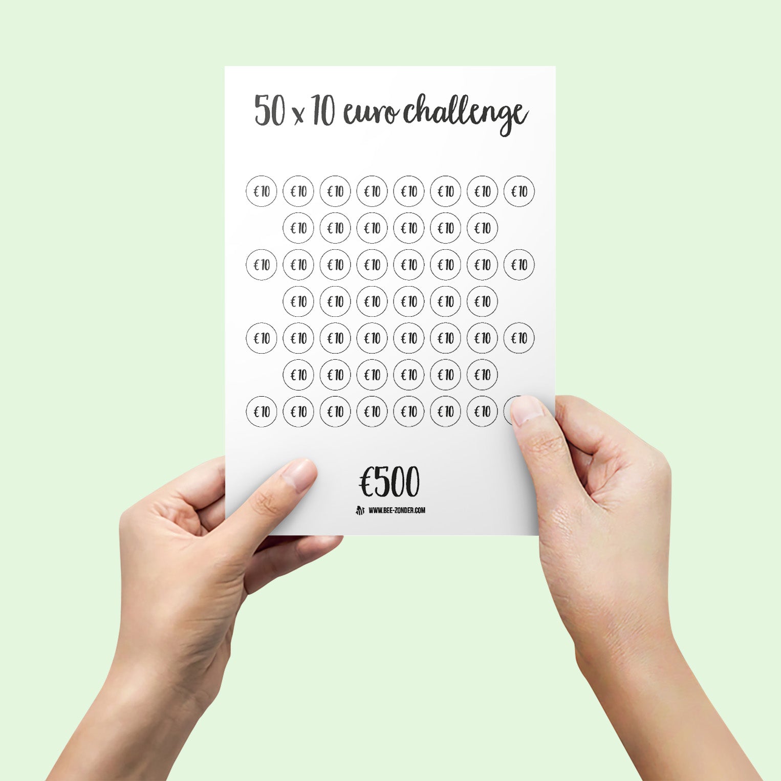 Printable 50 x 10 euro spaar challenge