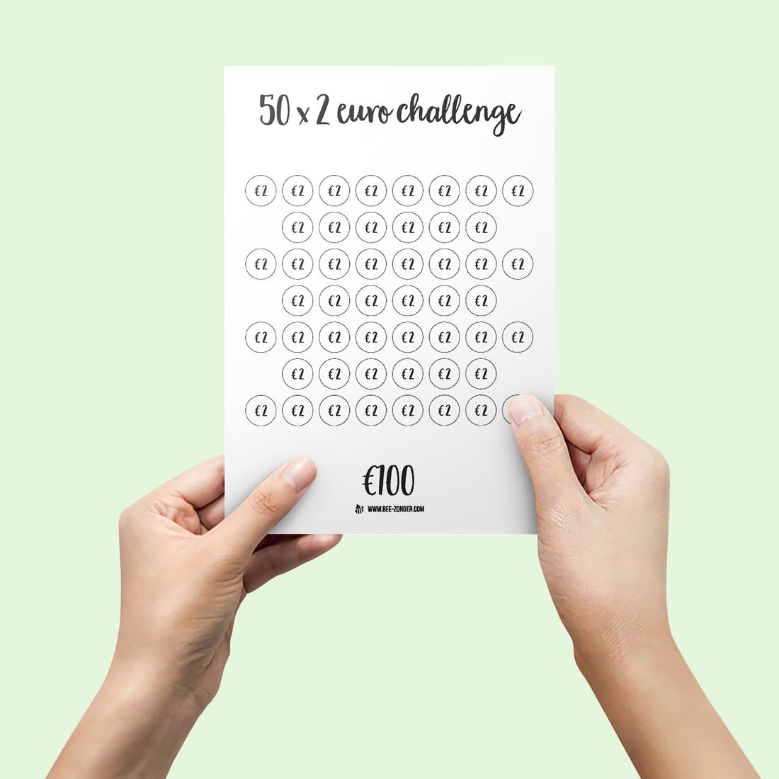 Printable 50 x 2 euro spaar challenge