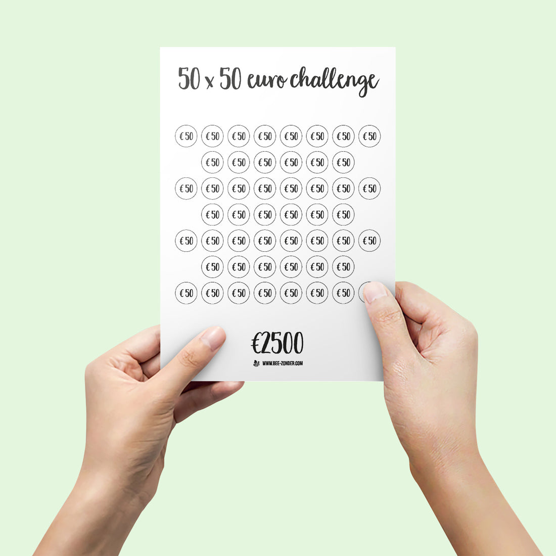 Printable 50 x 50 euro spaar challenge